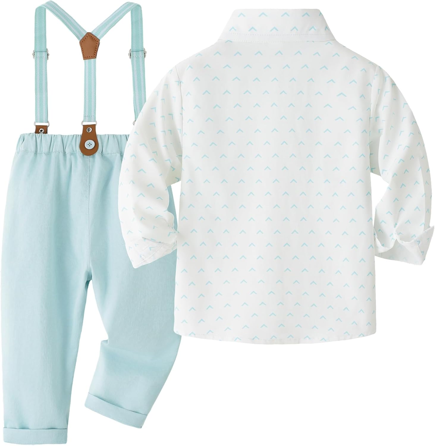 Toddler Boy Formal Suit Set Gentleman Outfits Long Sleeve Shirt with Bow Tie Suspender Pant Boys Wedding Dress Suits - Image 2