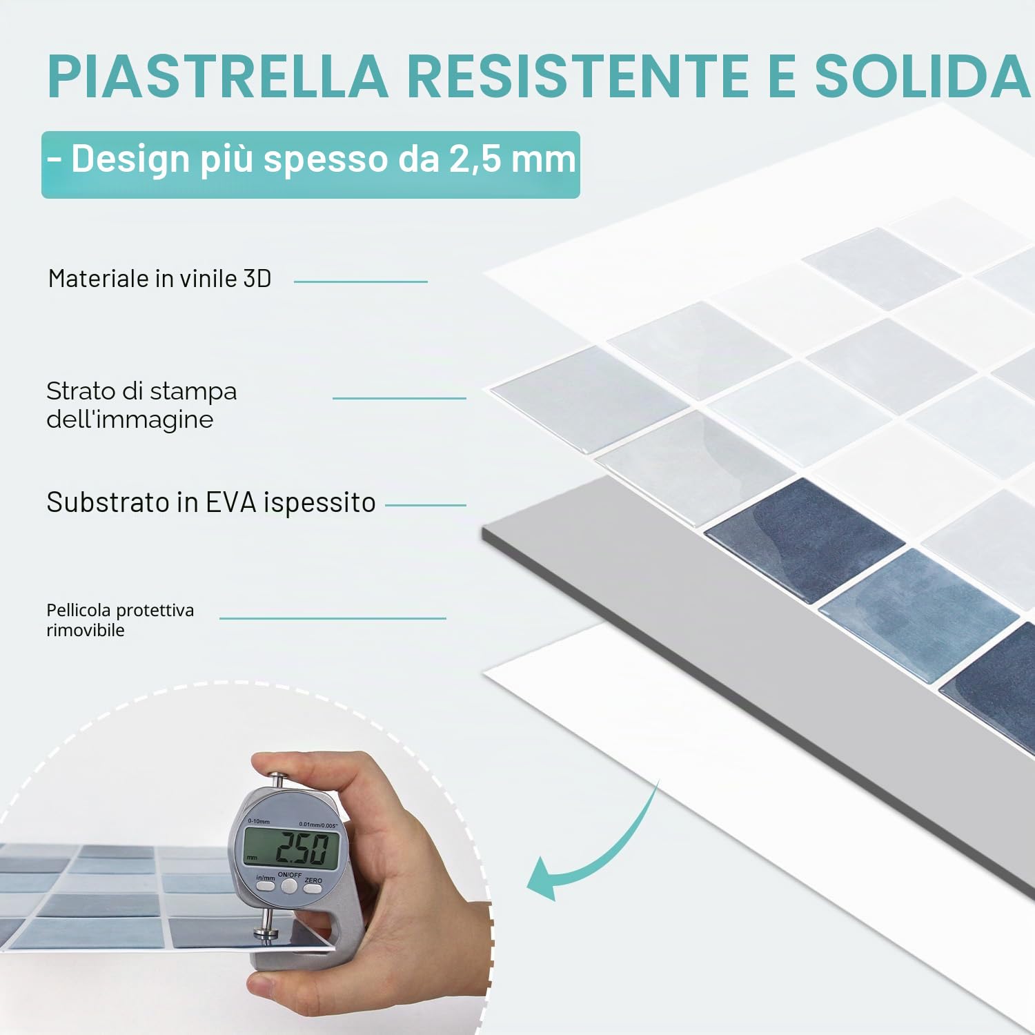 Commomy Più Spessi Piastrelle Adesive Cucina Blu-Grigio,10 pezzi | Paraschizzi Cucina Mattonelle Adesive Bagno, Vinile Pannelli Decorative 3D per Parete,30,5 x 30,5 cm