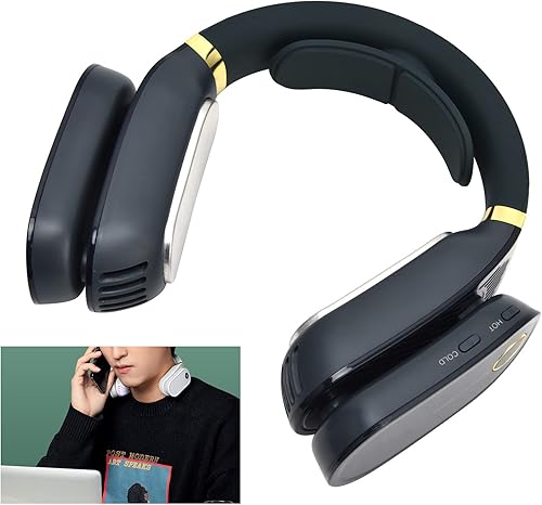 Miniatura 3 de Ventilador de cuello de aire acondicionado portátil, enfriador de cuello 2 en 1 y calentador de aire acondicionado portátil para viajes a casa (azul)