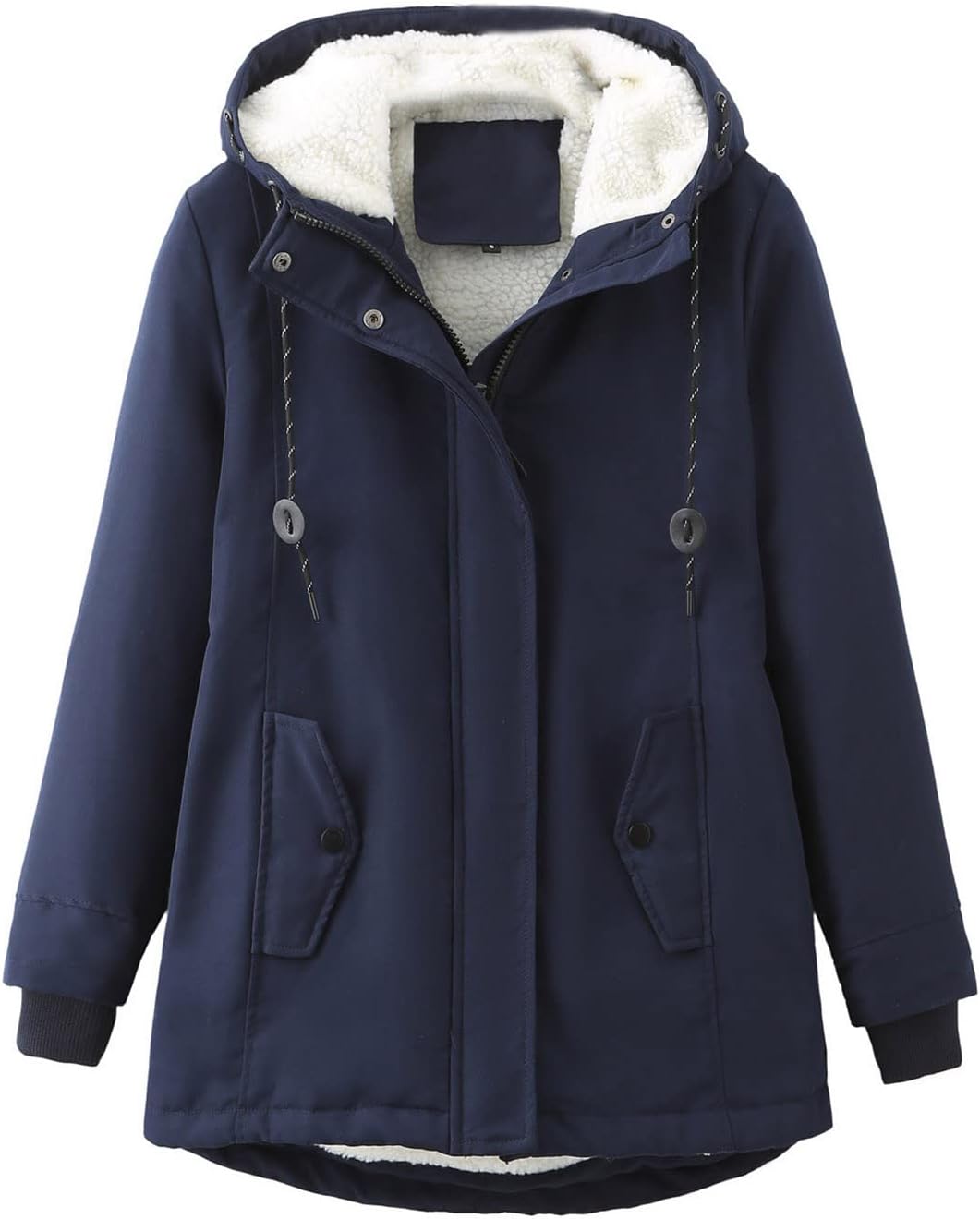 tuduoms Women Thickened Anorak Jacket Sherpa Lined Parka Jacket Hooded Drawstring Warm Winter Snow Ski Cotton Jacket Outwear