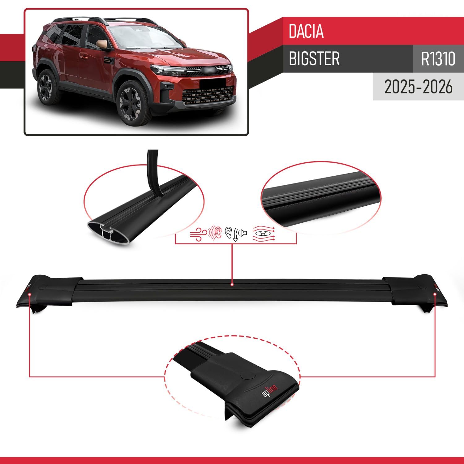 Compatibile con Dacia Bigster 2025-2026 FLY Model Barre Tetto Portapacchi Auto Barre Portatutto Nero Alluminio 2 Barre