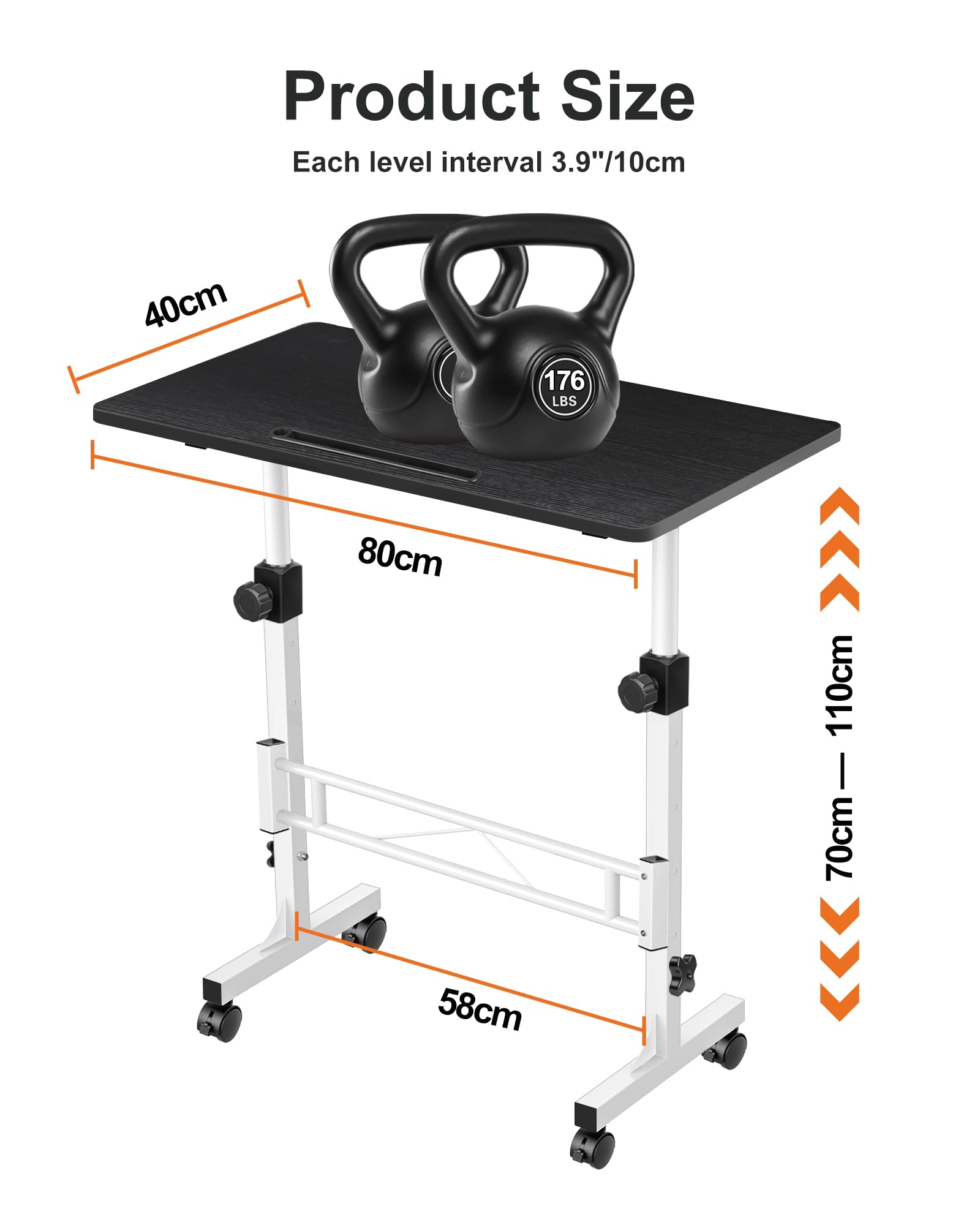 RayLove Bureau réglable en Hauteur avec roulettes, Bureau d'ordinateur Mobile avec 4 roulettes verrouillables, Bureau Assis-Debout Noir et Blanc, Compatible avec Tapis de Course et Tapis de Marche