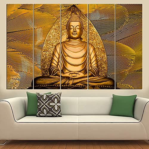 Image of Spacter art Lord Buddha Wall Painting for Living Room Big Size - Meditating Gautam Buddha Painting Wall Decor Peaceful Art for Bedroom, Office, Hotels & Gifting - Wooden Framed (30x60 inch) SP94