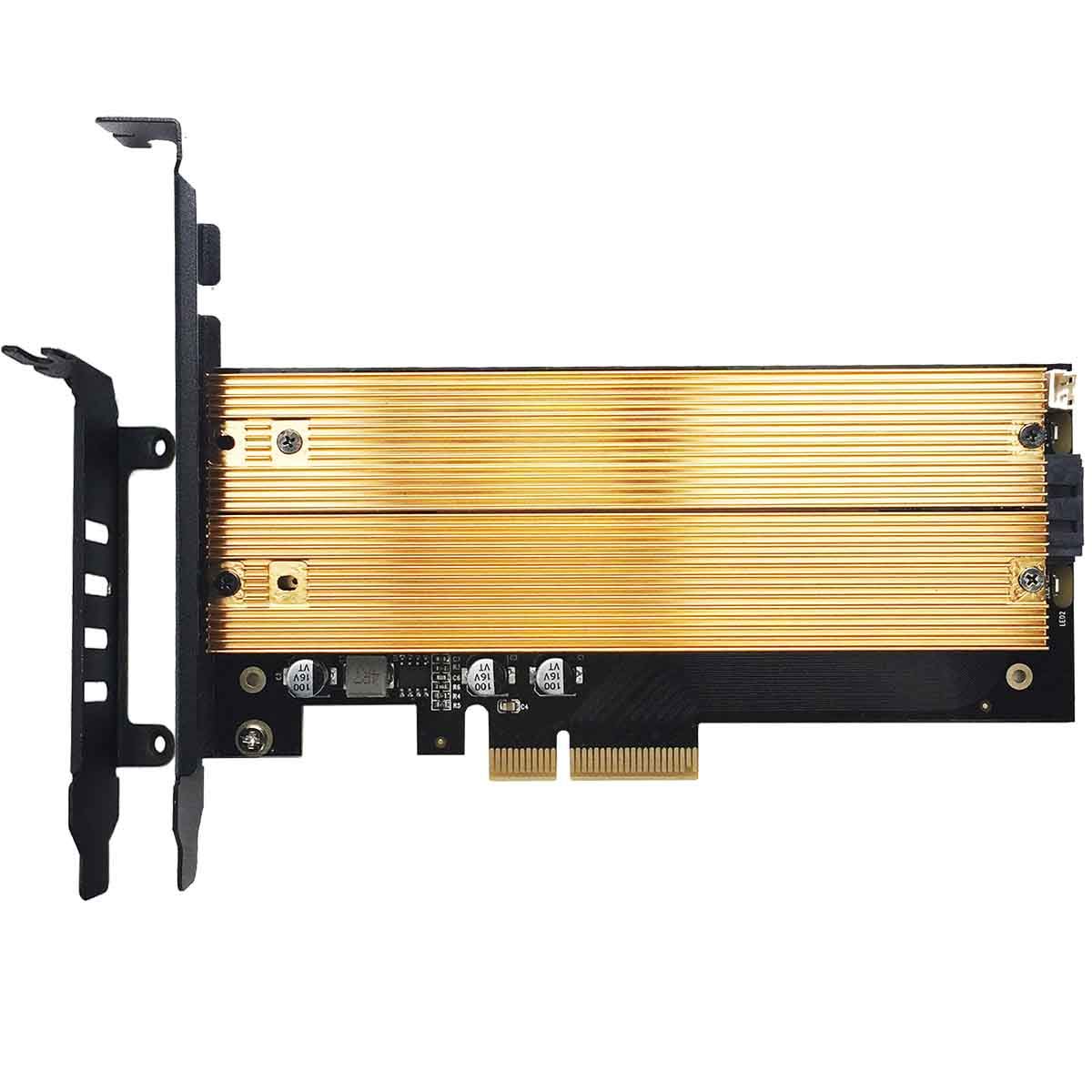 GLOTRENDS 3 in 1 22110 M.2 NVME to PCIE 3.0 X 4 and M.2 SATA to SATA III Adapter Card, 2 x Aluminum Heatsink, Support 22110/2280/2260/2242/2230 (PA14)