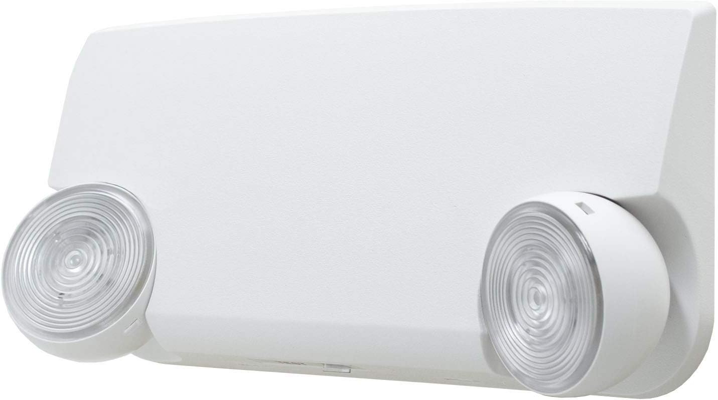 LFI Lights | Compact Emergency Light | White Housing | Two LED Adjustable Round Heads | Hardwired with Battery Backup | UL Listed | (2 Pack) | EL-CX