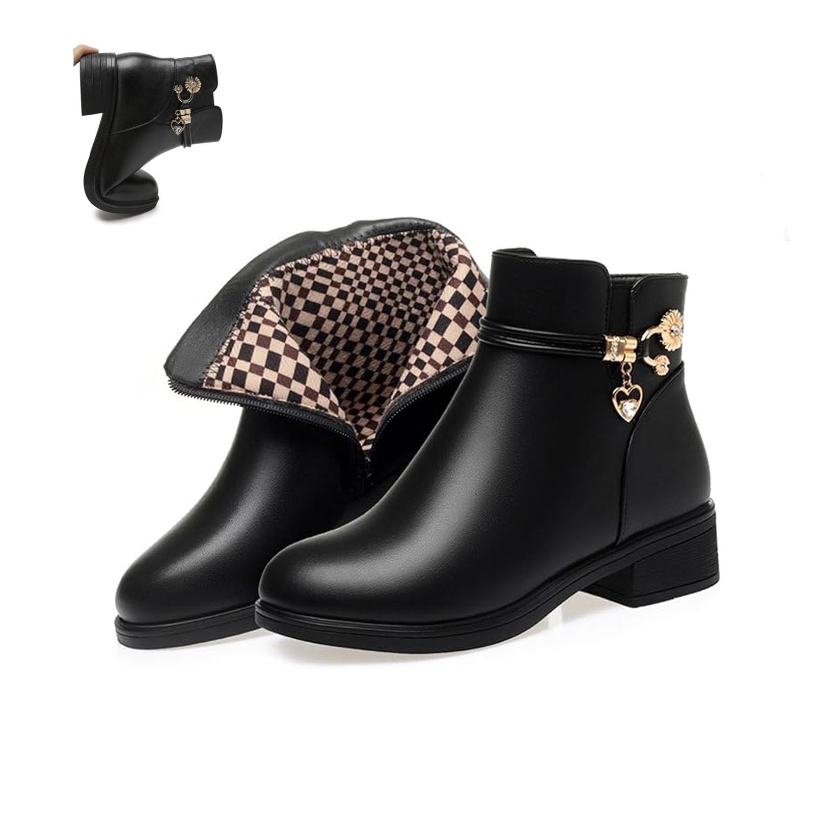 Womens Genuine Leather Wool Orthopedic Boots Womens Waterproof Orthopedic Warm Boots Winter Fur Lined Leather Wedge Ankle Snow