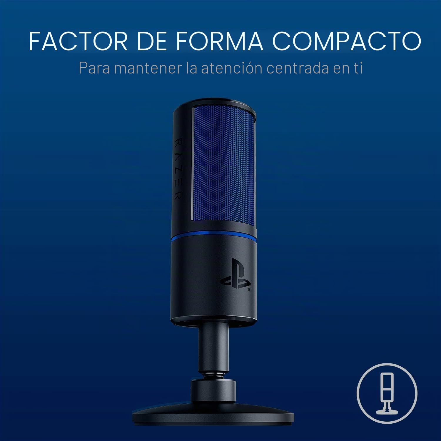 Razer Seiren X para PlayStation - Micrófono de condensador USB para transmisión en PS4 y PS5 (compacto con amortiguador, patrón de grabación supercardioide, botón de silencio) Negro-Azul