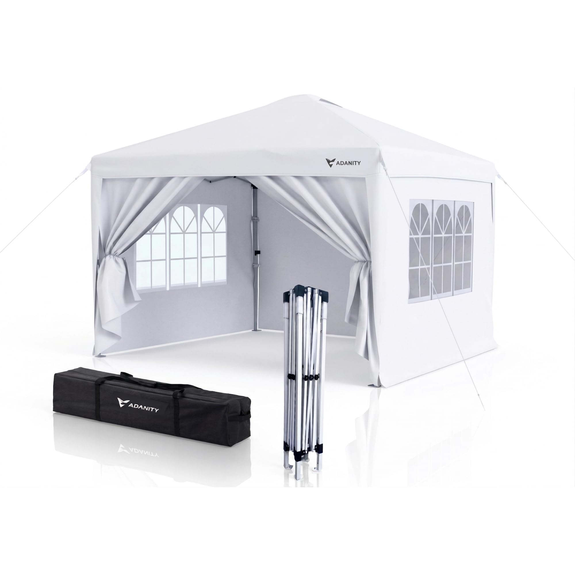 Carpa Plegable 3x3 m Blanca para Bodas y Catering | Cenador Jardín 4 Paredes (Ventanas y Puerta) | Lona Oxford 210D Impermeable UV | Estructura Acero | Incluye Bolsa y Kit Anclaje