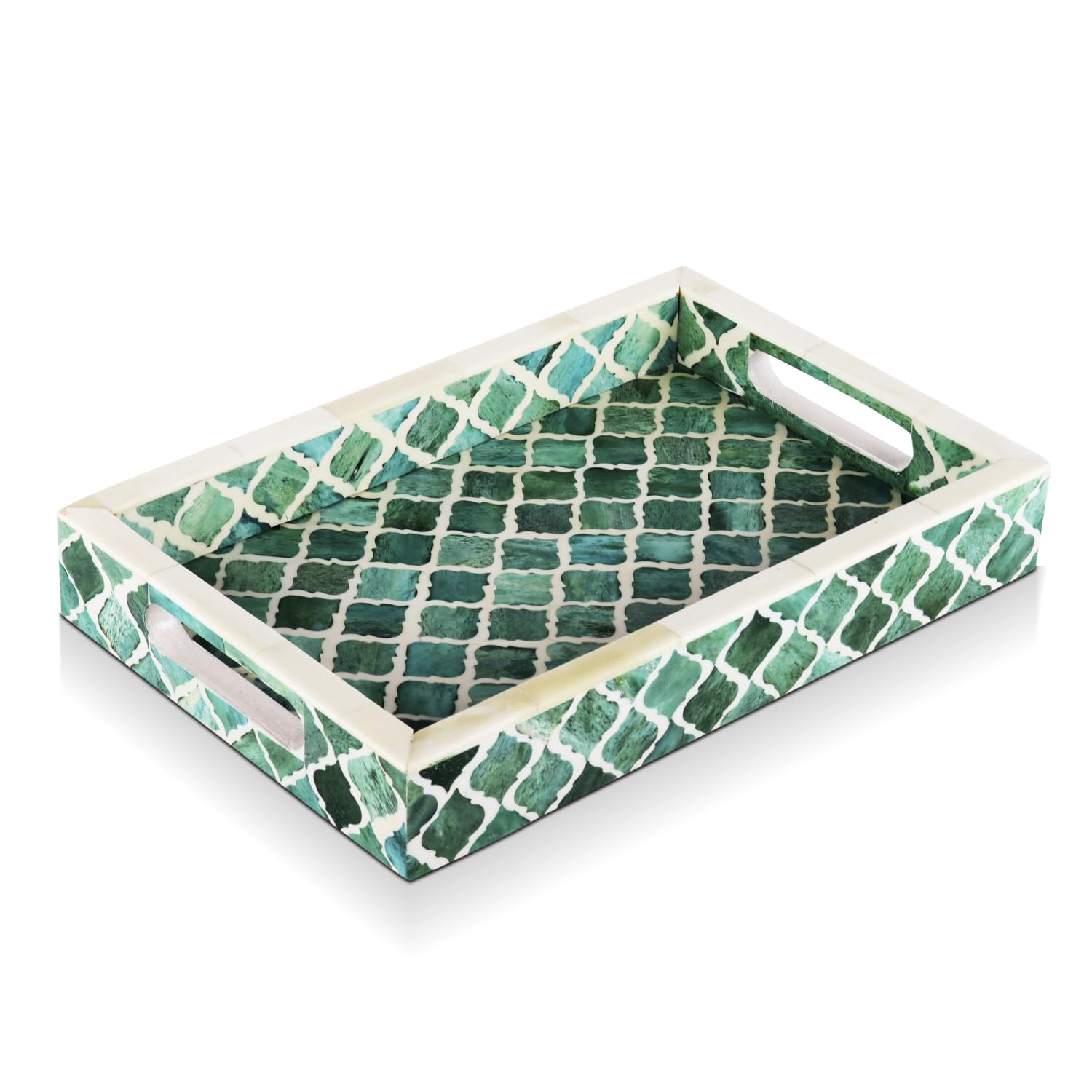 Plateau de service marocain vert et blanc 30x20 cm pour vos apéritifs