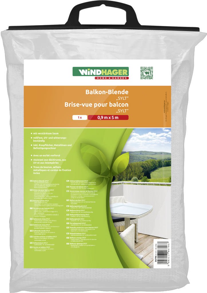 Windhager Sylt Brise-Vue Tissu pour Balcon, 0,9 x 5 m, Blanc uni