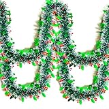 RUPOFUZA Weihnachts-Lametta-Girlande, glänzend, dick, grün, Weihnachtsbaumschmuck, gedrehte...