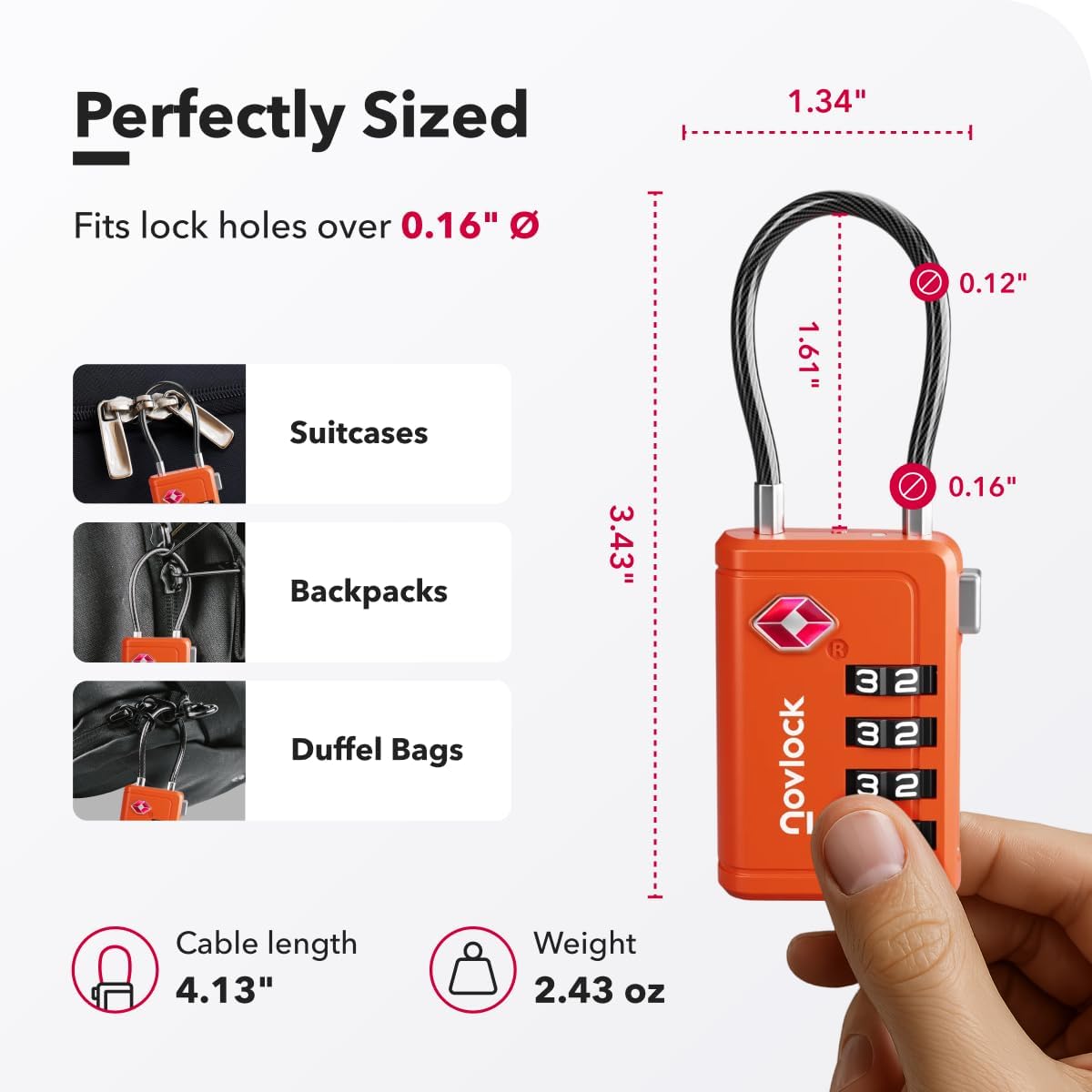 TSA Approved Luggage Locks | Inspection Indicator, 4-Digit Combination, Durable Zinc Alloy | for Suitcases, Backpacks, Travel Bags | Orange, 4-Pack - Image 2