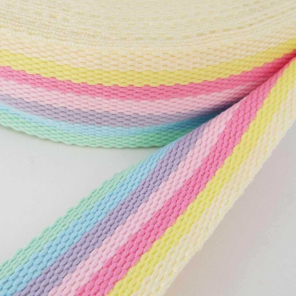 40mm Rainbow Webbing Stripe Thick Bag Handle Strap Belt Buy 1 2 or 4 Metres 397D, 003 Pastel Rainbow Light, 1 Metre