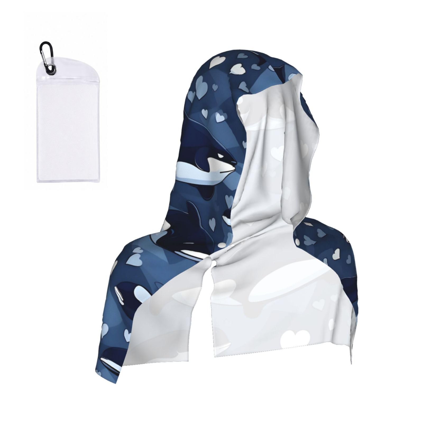 CNTDBU Blue Killer Whale Cooling Towel Hooded-Instant Chill Neck Cover for Sports, UV Cooling Rag for Running Gym
