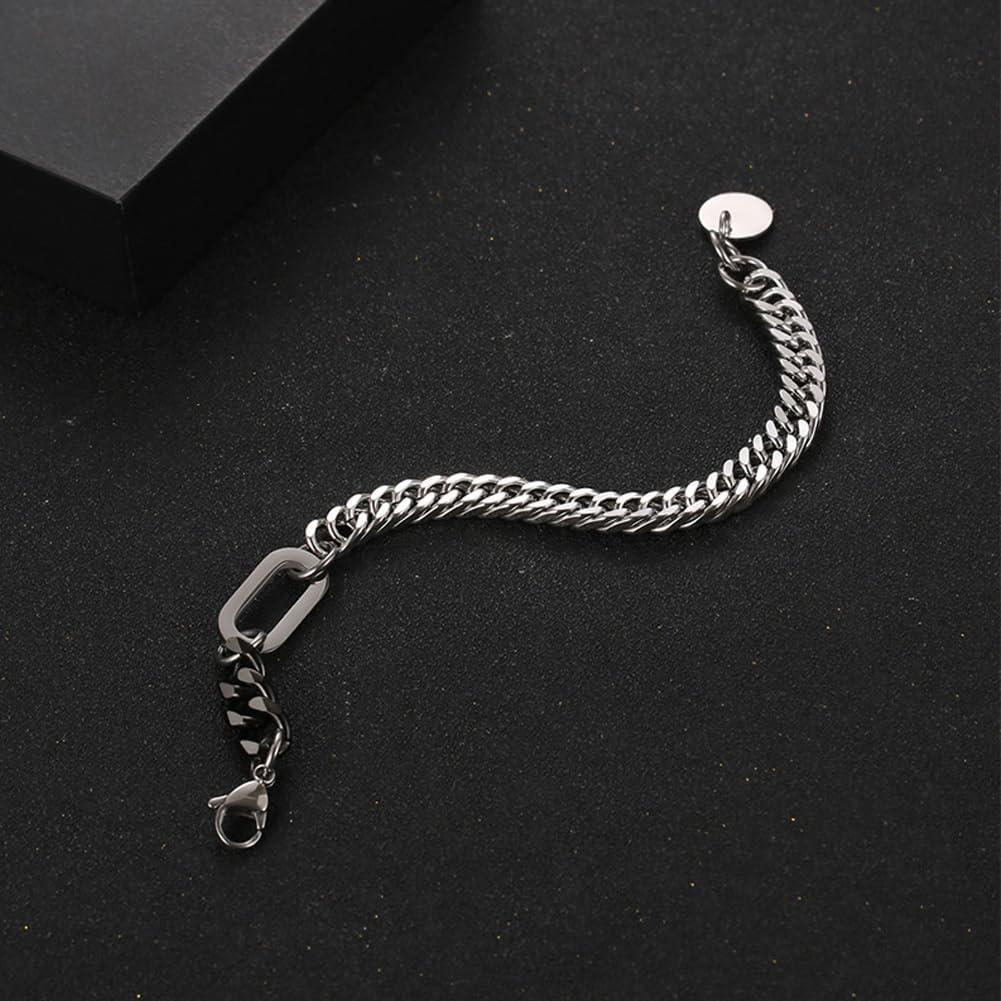Unisex Titanium Cuban Chain Bracelet - Stainless Steel Minimalist Hip Hop Link Wristband Cuff Bracelet, 21cm (8.46in) - Image 3