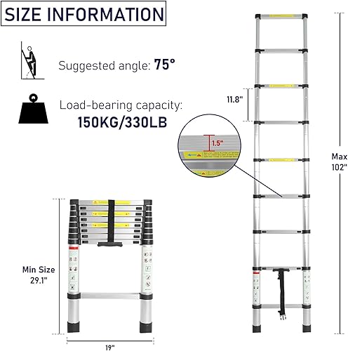 Miniatura 2 de Escalera telescópica de 165 pies diseño compacto escalera plegable multiusos escalera de extensión escalera de aleación de aluminio con marco en A