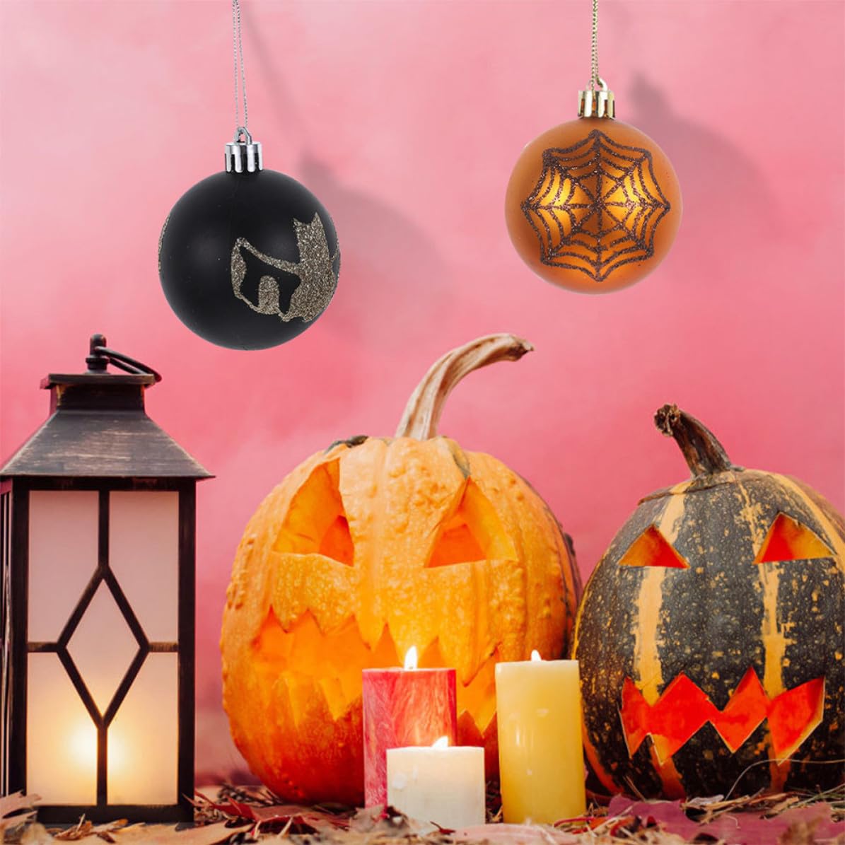 Operitacx 36 Pezzi Palline e Riutilizzabili di Halloween in Plastica Leggere Decorative Design Unico a Tema Magiche e Zucche, Facili da Appendere per Decorazioni Interne ed Esterne