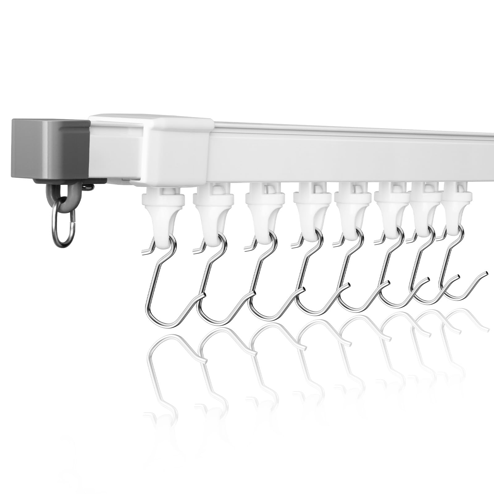Barra de cortina retráctil 130-240cm, barra de techo de aluminio, kit de barras silenciosas, barra de cortina de separación para ventanas y habitaciones, Blanco