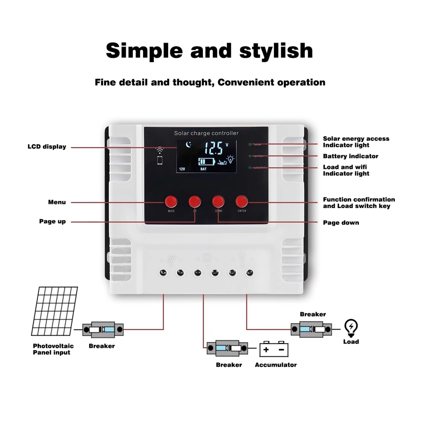 Regolatore di Carica Pannello Solare, Regolatore di Carica Solare Intelligente Controllo App 100VDC for 12V/24V/48V 10A 20A 30A 40A 50A 60A(40A)