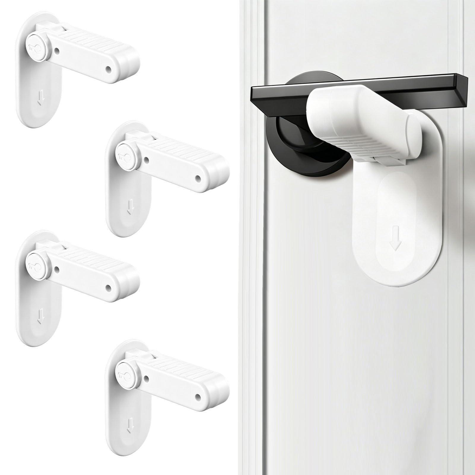 4PCS Child Door Locks, Safety Child Proof Door Locks, Baby Doors Lock Without Drilling for Doors, Windows, Washrooms, Strong Adhesive, Easy to Install(White)