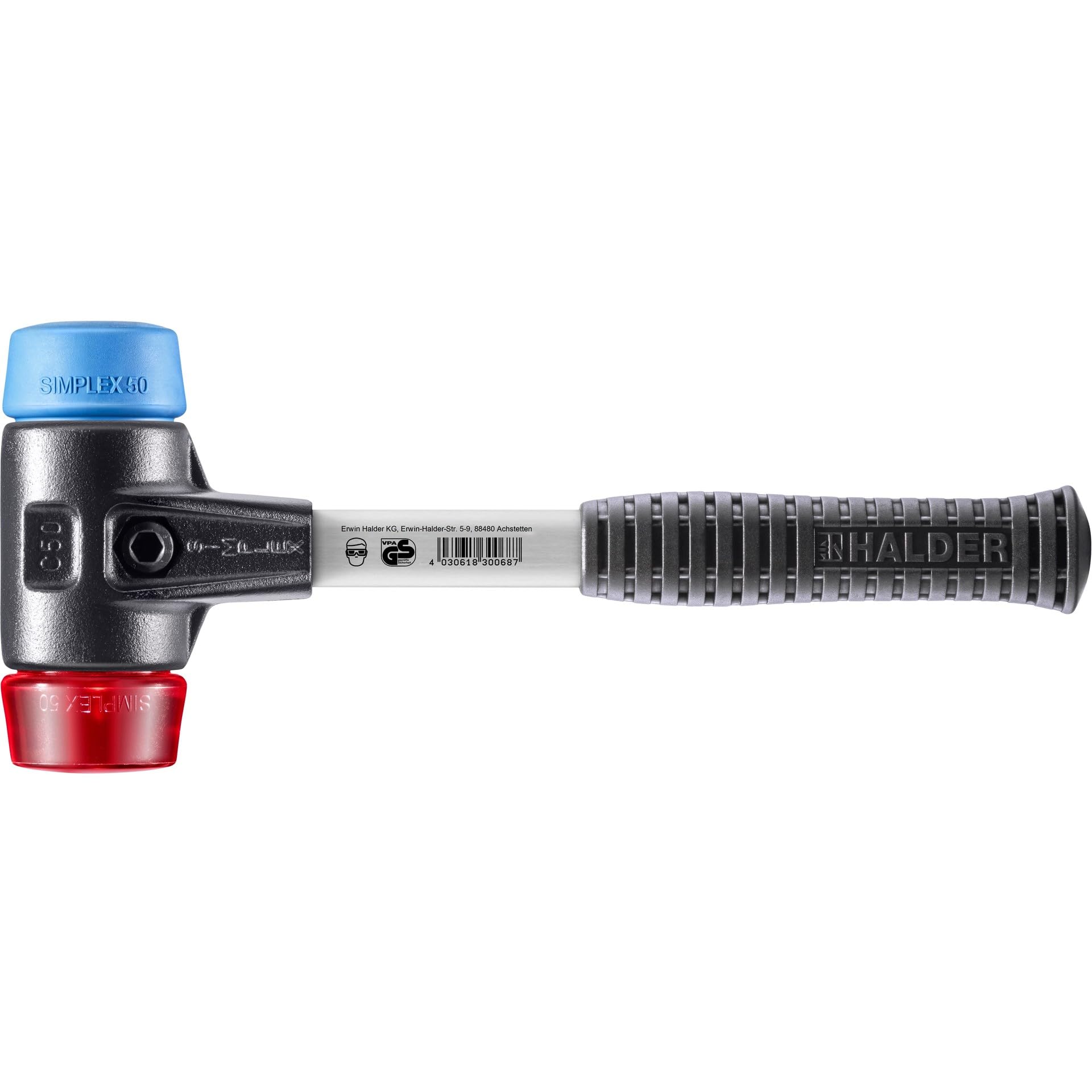 Halder 3716050 "Simplex" TPE-Soft/Plastic Soft-Face Mallet with Reinforced Cast Steel Housing, Multi-Colour, 50 mm