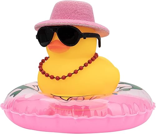 wonuu Decoración de coche de pato de goma, accesorios para automóvil, adorno para tablero de instrumentos con sombrero de vaquero, anillo de