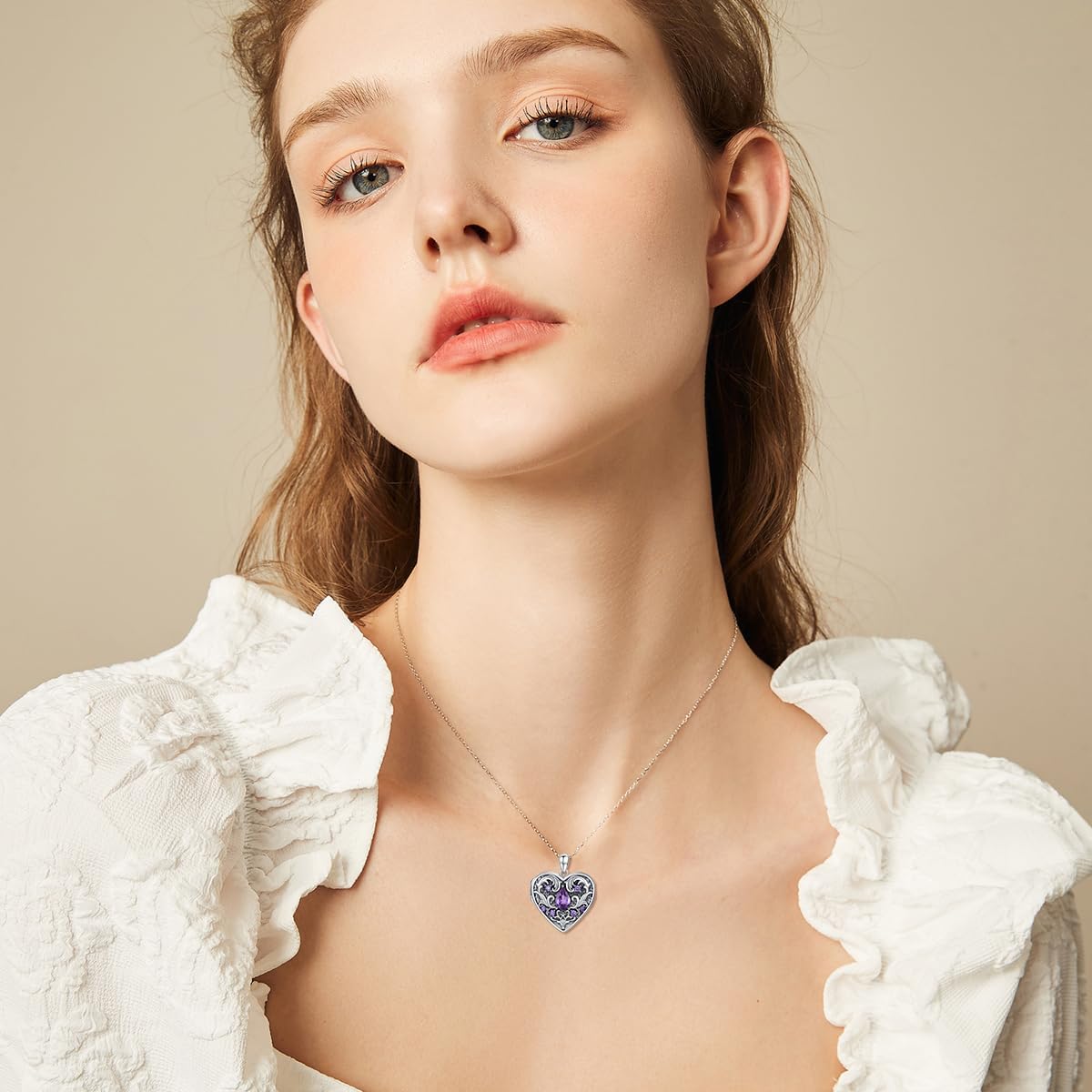 Natural Gemstone Heart Locket Necklace for Women 925 Sterling Silver Locket Necklace That Holds Pictures Photo Custom Lockets Jewelry Personalized Genuine Amethyst Locket Gifts - Image 5