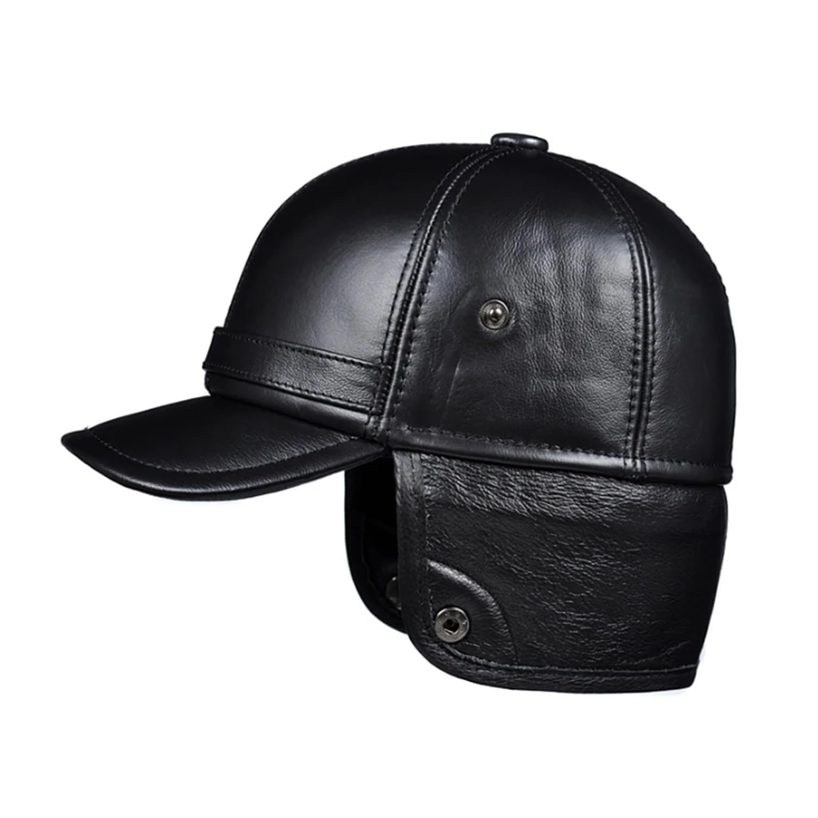 SDdPulse Cappello invernale da uomo in pelle bovina spessa berretti da baseball con orecchie caldi cappelli di papà snapback, marrone-L