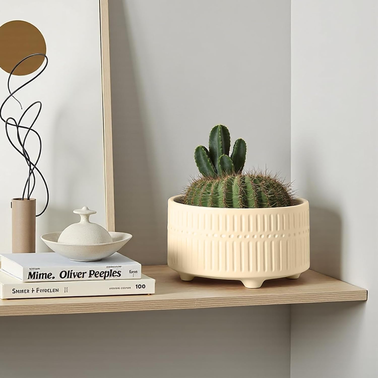 OXART Ceramic Pots for Plants, Set of 3, 10+8+6 Inch Planters for Indoor Plants, Modern Outdoor Flower Pot with Drainage Holes, Stylish Round Planter Pots (Yellow)