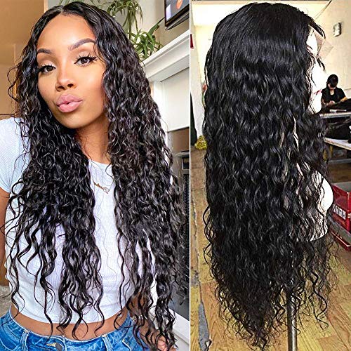 Reaktack Water Wave Lace Front Wig Human Hair Wigs for Black Women, 180% Density Brazilian Wet and Wavy Lace Frontal Wigs Human Hair Pre Plucked with Baby Hair Natural Color (30 inch)