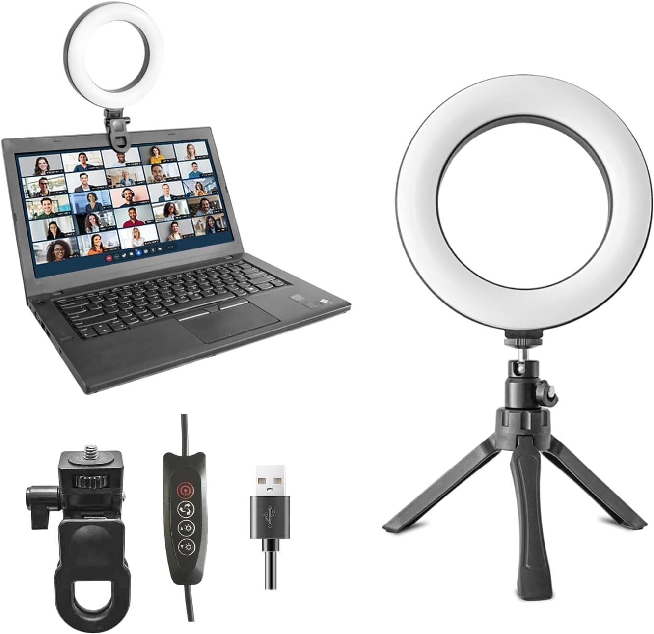 6" Ring Light Video Conference Kit, 5-Color 10-Brightness Clip-On Light with Stable Ring-Light Clamp & 5" Tripod, Desk/Zoom/TikTok, Makeup Light, Selfie Light