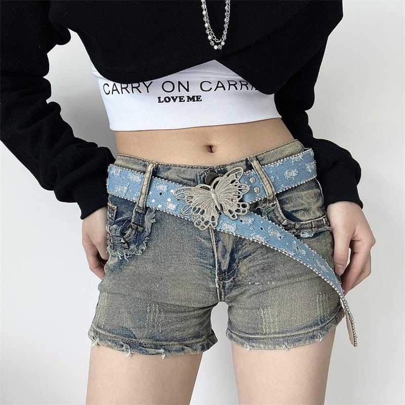 Women Leather Belt Cowgirl Cowboy Y2k Punk Grunge Butterfly Buckle Belt for Jeans Goth Fashion Outfits Accessories2