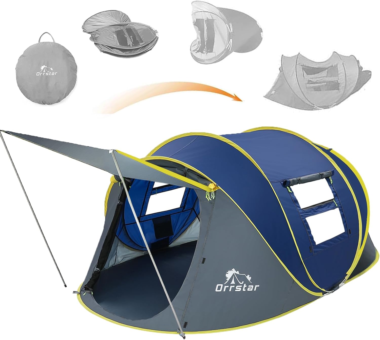 Pop Up Tents for Camping 2-4 Person Waterproof Pop Up Tent Easy Up Setup Camping Tent 2 People 2 Big Doors Instant Tent Family Tent Dark-Blue(2-4 Person) 110*78*51''