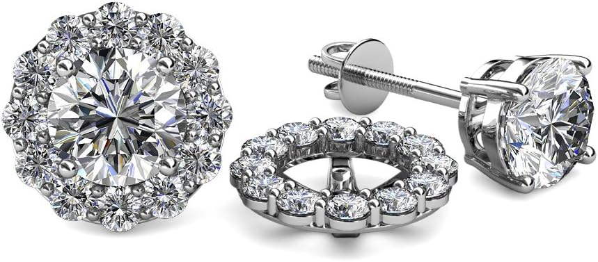 Natural Diamond 0.72 ctw Women Halo Jackets for Stud Earrings 14K White Gold