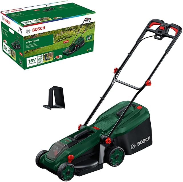 Bosch Bosch ROTAK18V-34 Cordless Lawnmower (34 cm, 25-65 mm Schnitthöhe, 35 L Fangkorb, Mulch-Plug, ohne Akku) — Rasenmäher