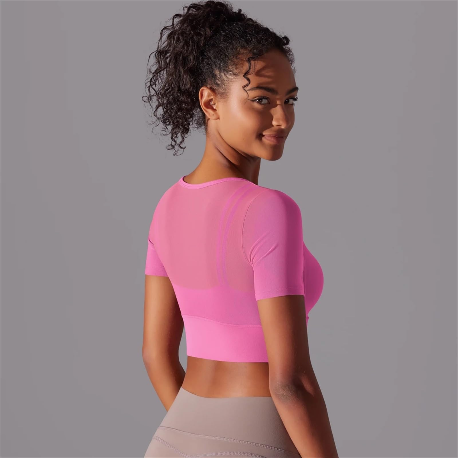 Yoga Shirt Solid Color Yoga Short Sleeve Sexy Double Layer Tank Top Spliced Mesh Clothing Top Fitness Running Sports Bra Women