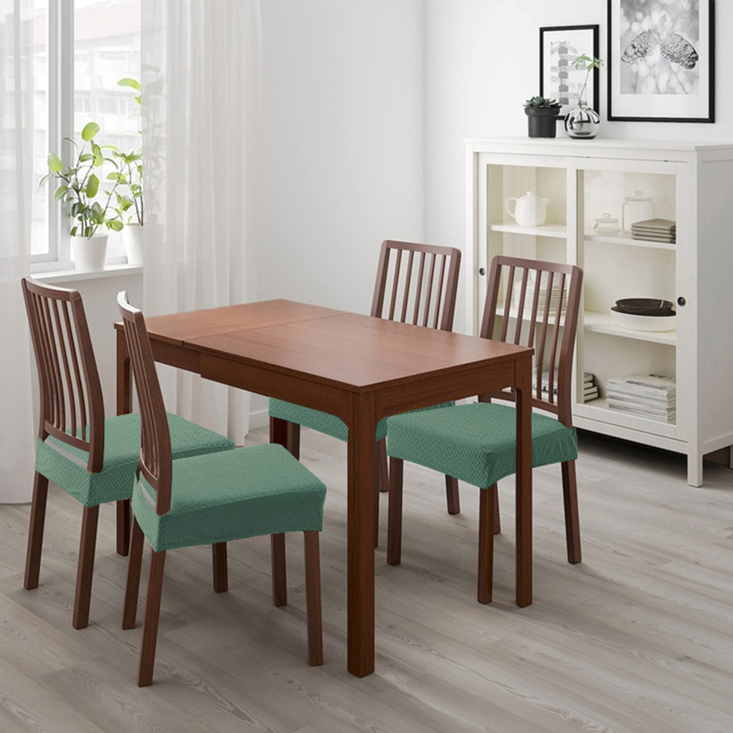 KELUINA Stretch Lattice Jacquard Waterproof Chair Seat Covers for Dining Room 1/2/4/6 PCS Chairs Covers Dining Chair Covers Kitchen Chair Covers (Matcha Green,4 Pcs) - Image 2