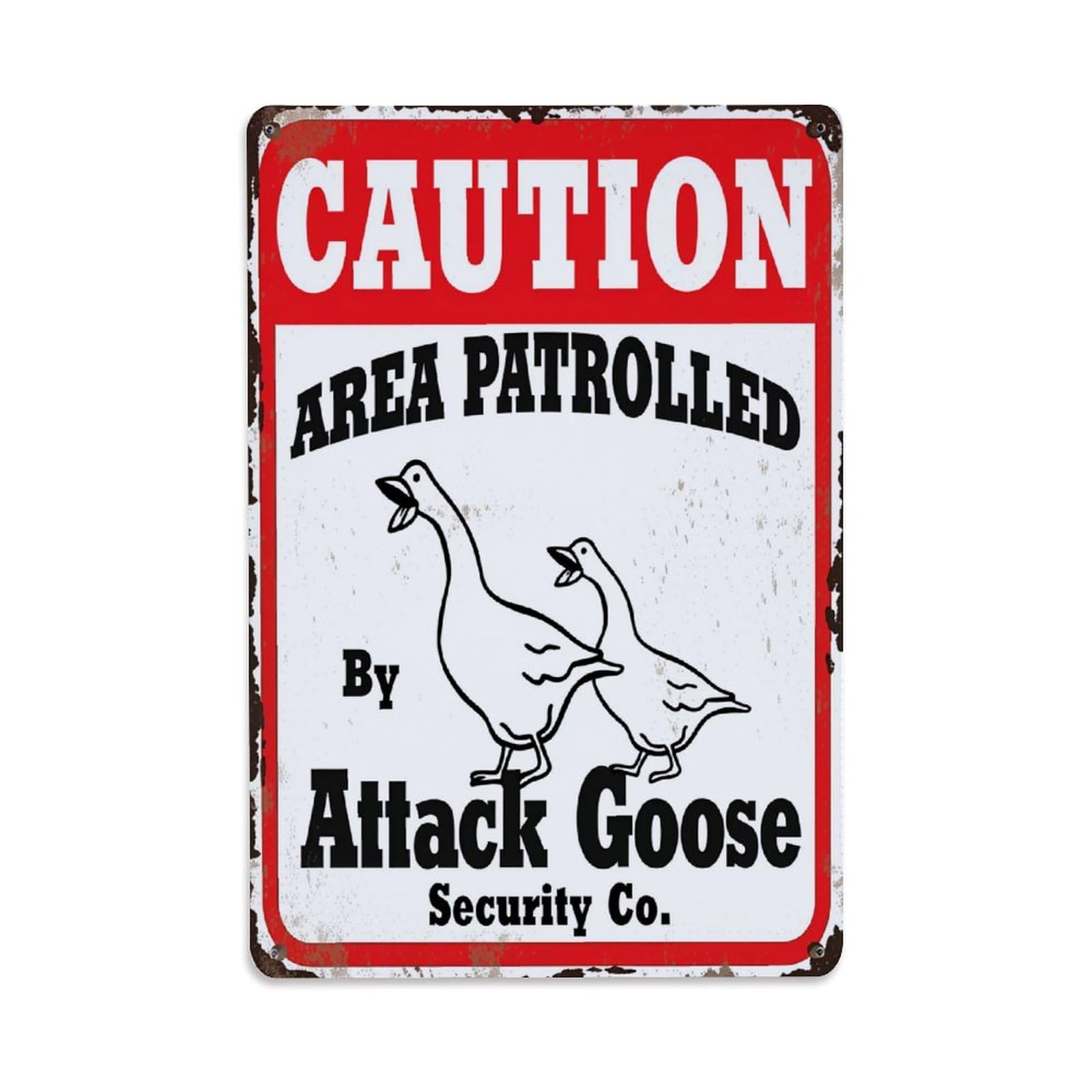Enderetf Vintage Caution Area Patrolled By Attack Goose Tin Sign Metal Poster, Home Bar Garage Man Cave Cafe Indoor & Outdoor Wall Decoration 8X12inches