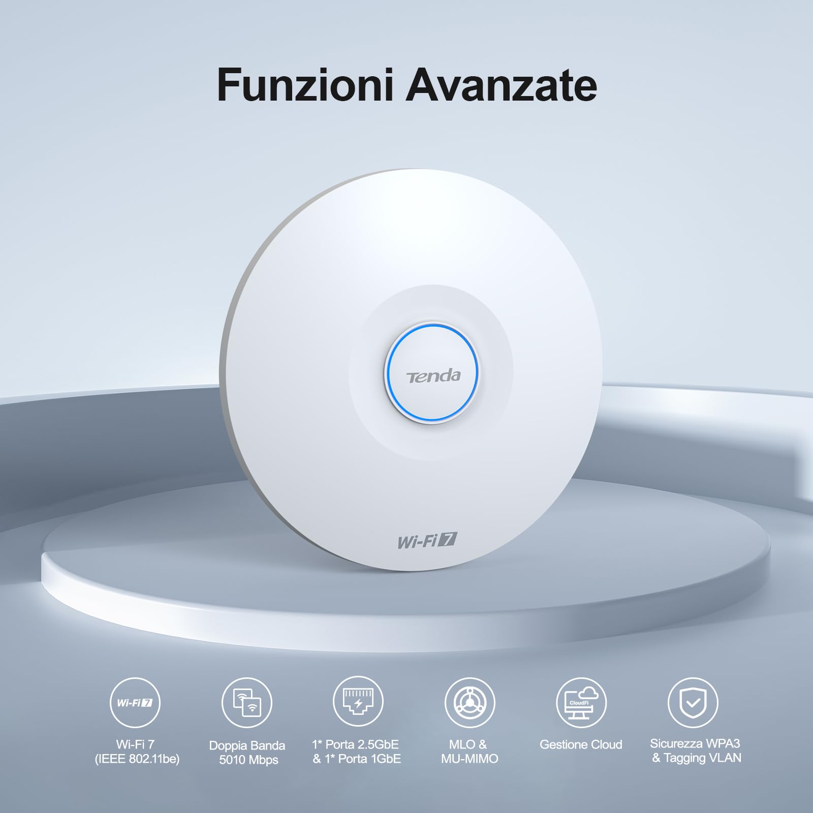 Tenda BE5010 Punto di accesso WiFi 7 con 2 porte (1x porta PoE+ 2.5G e 1x porta Gigabit, 802.11be Dualband, sicurezza WPA3, più SSID, gestione tramite app/cloud o locale, incluso alimentatore) (i36)