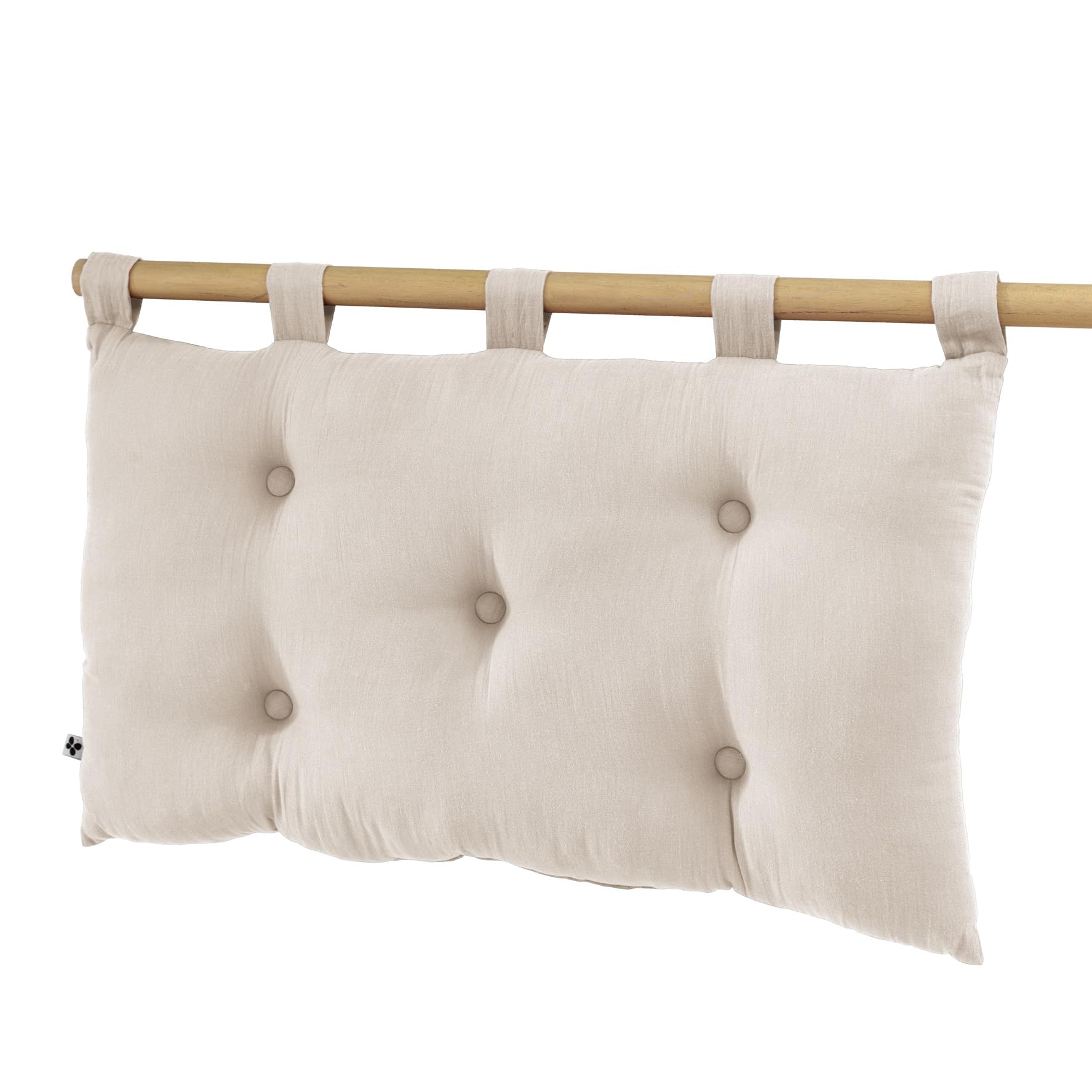 Cabecero de cama con 5 botones con trabillas de gasa de algodón, 50 x 80 cm, Gaia, color beige Pampa