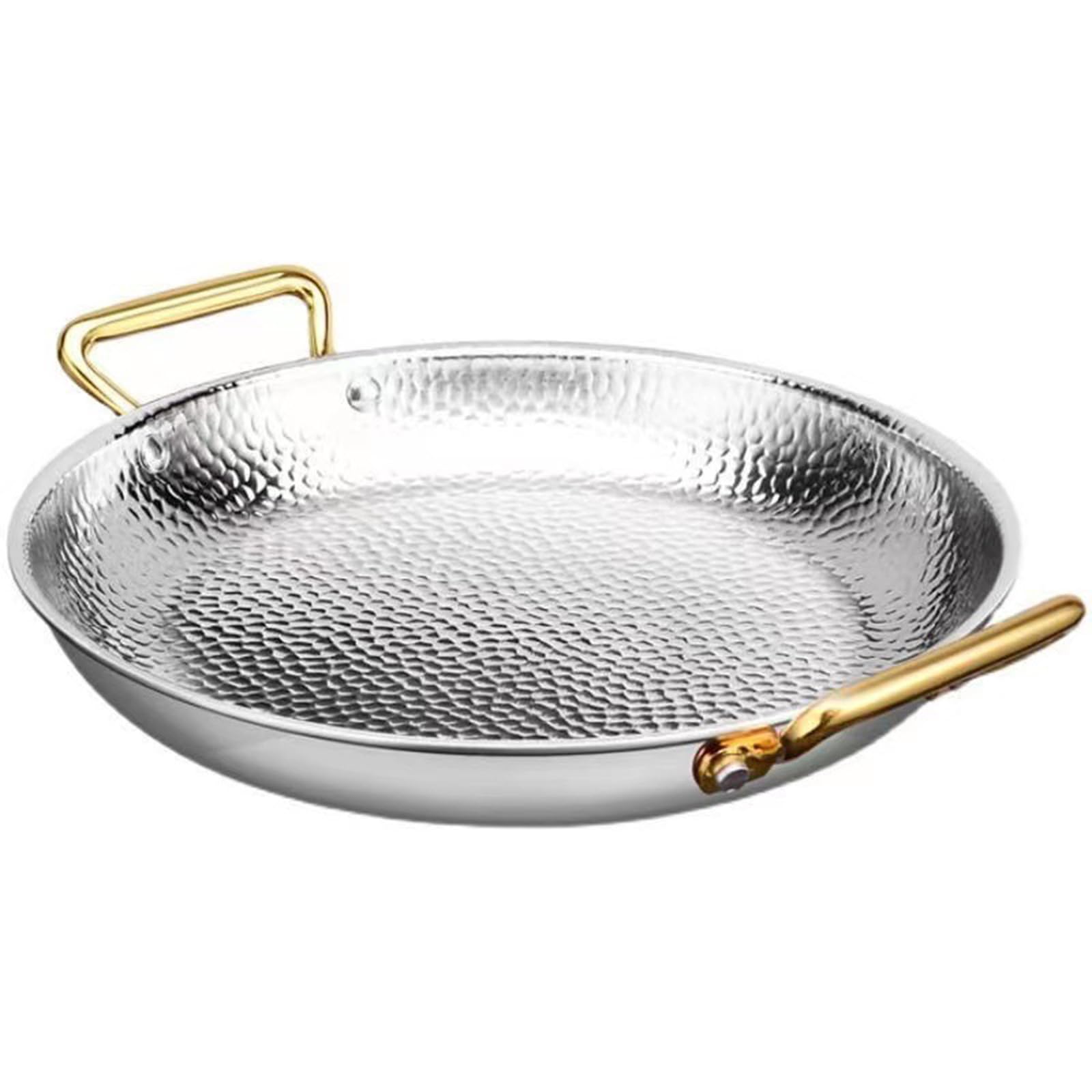 SVRITE Paellera de acero inoxidable martillada a mano sin revestimiento antiadherente con asas dobles -10 tamaños estilo paella sartén para cocinar o servir sartenes para acampar y reuniones (plata