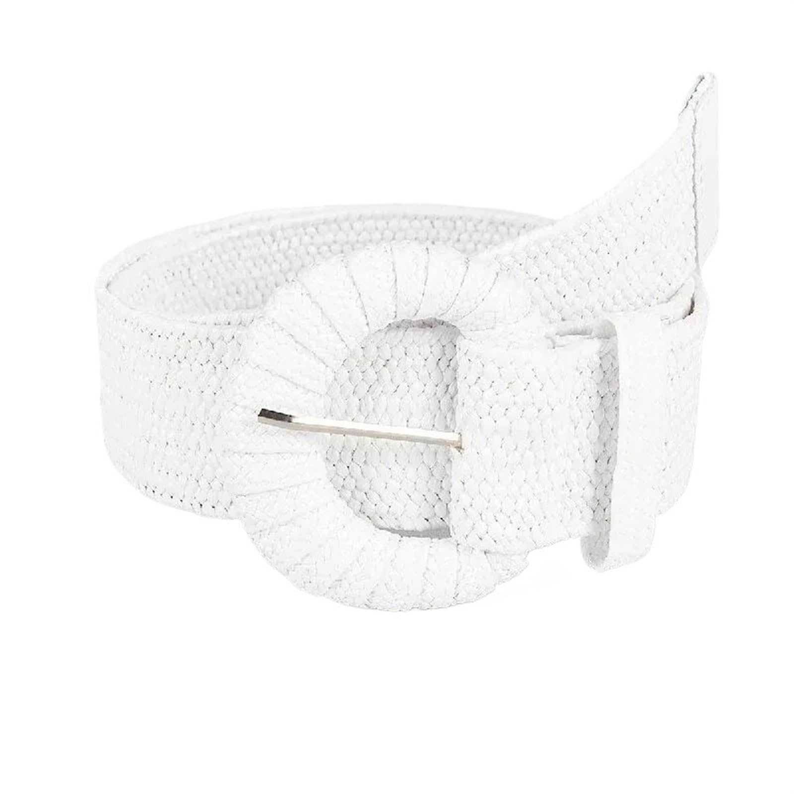 JCXIOC Straw Waist Belt Straw Waistband Retro Women Summer Pin Buckle Belts Fashion Female Braided Wide Belts Woven Elastic Girls For Women Dresses(White)