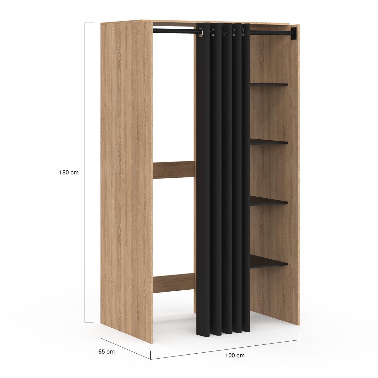 IDMarket - Meuble de buanderie Double Machine à Laver avec Rideau Coulissant Wallis Bois façon hêtre et Noir