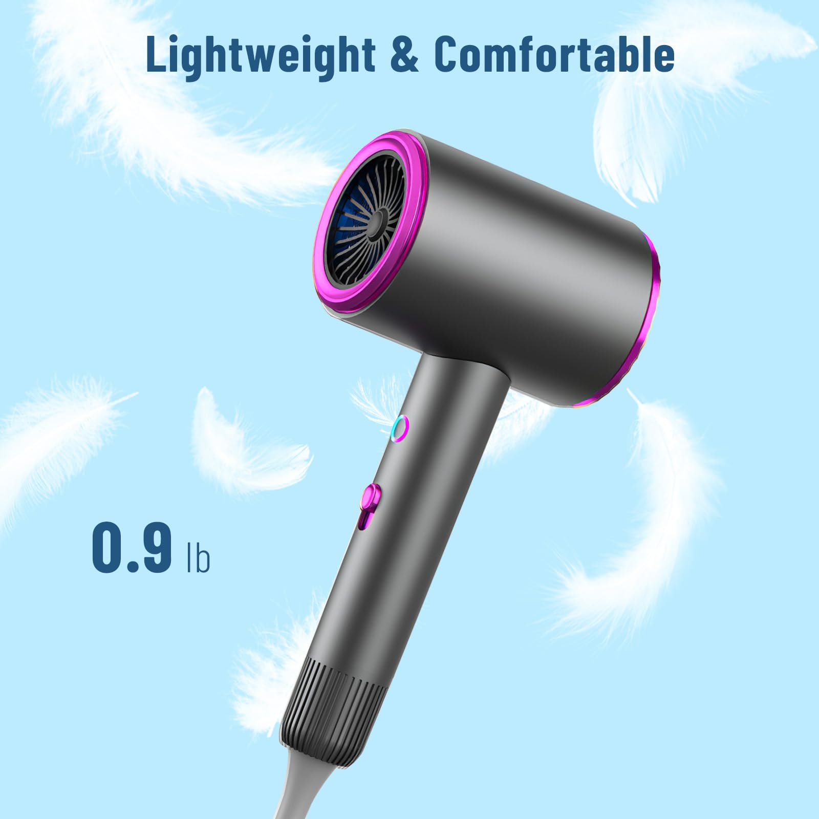 Sèche-Cheveux Professionnel IONIQUE 2400W, Moteur AC Silencieux, Séchage Rapide, 3 Températures, avec Diffuseur & Concentrateur, Léger pour Voyage, Anti-Frisottis pour Cheveux Bouclés/Fins/Épais