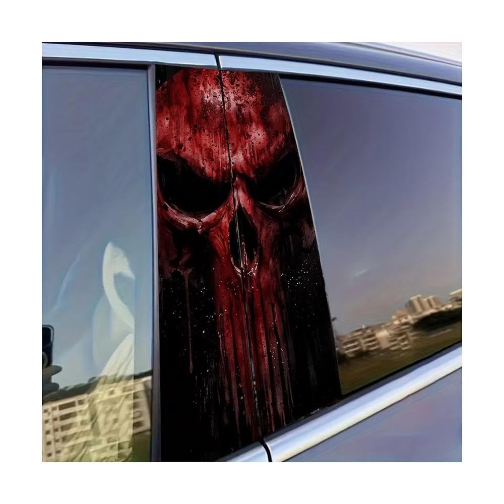 Dabhuoc One Color Car Parts 2 Pcs Car B-Pillar Sticker Blood Skull Glossy Protective Polyethylene Film