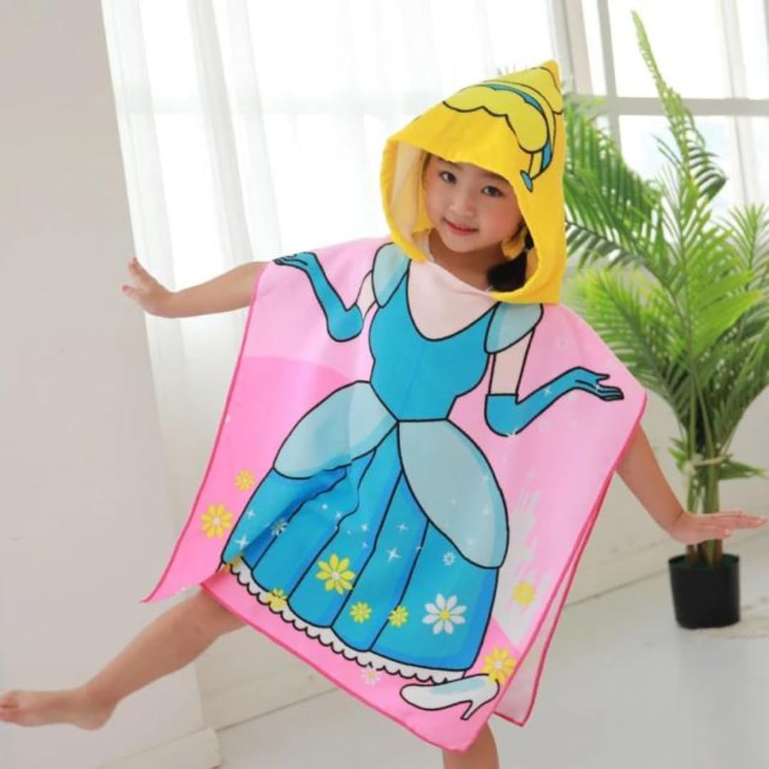 Famyo® Poncho Towel for Kids | Hooded Micro-Fiber Bath Towels | 60 x 60cm Toddler Pool Towel for Boys & Girls, 1-7 Years (Blue Lady) 2