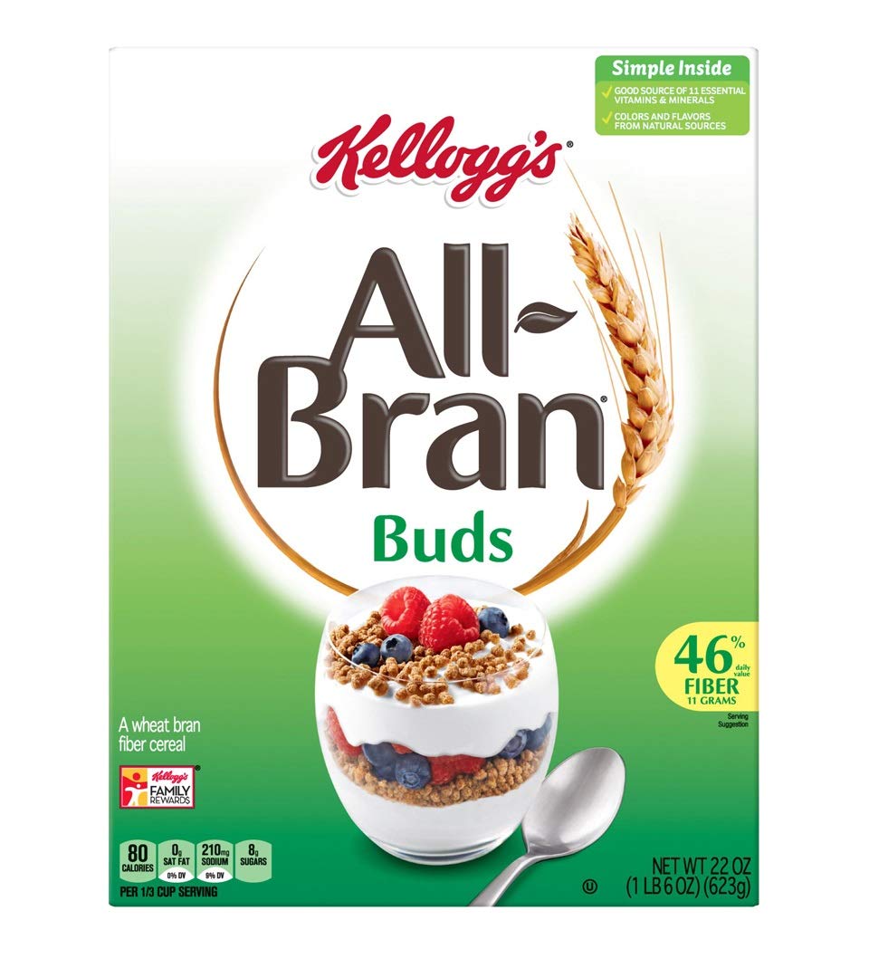 Kellogg's All-Bran Buds Cereal 22 Ounce Box (Pack of 4) with By The Cup Cereal Bowl