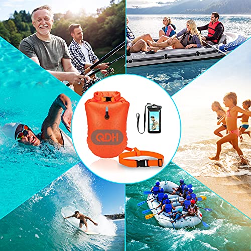QDH Floating Dry Bags Waterproof Swim Buoys for Swimming Open Water and Safer Swim Training Dry Storage Bag with Phone Case Keeps Gear Dry for Kayaking, Rafting, Boating, Swimming, Hiking, Beach