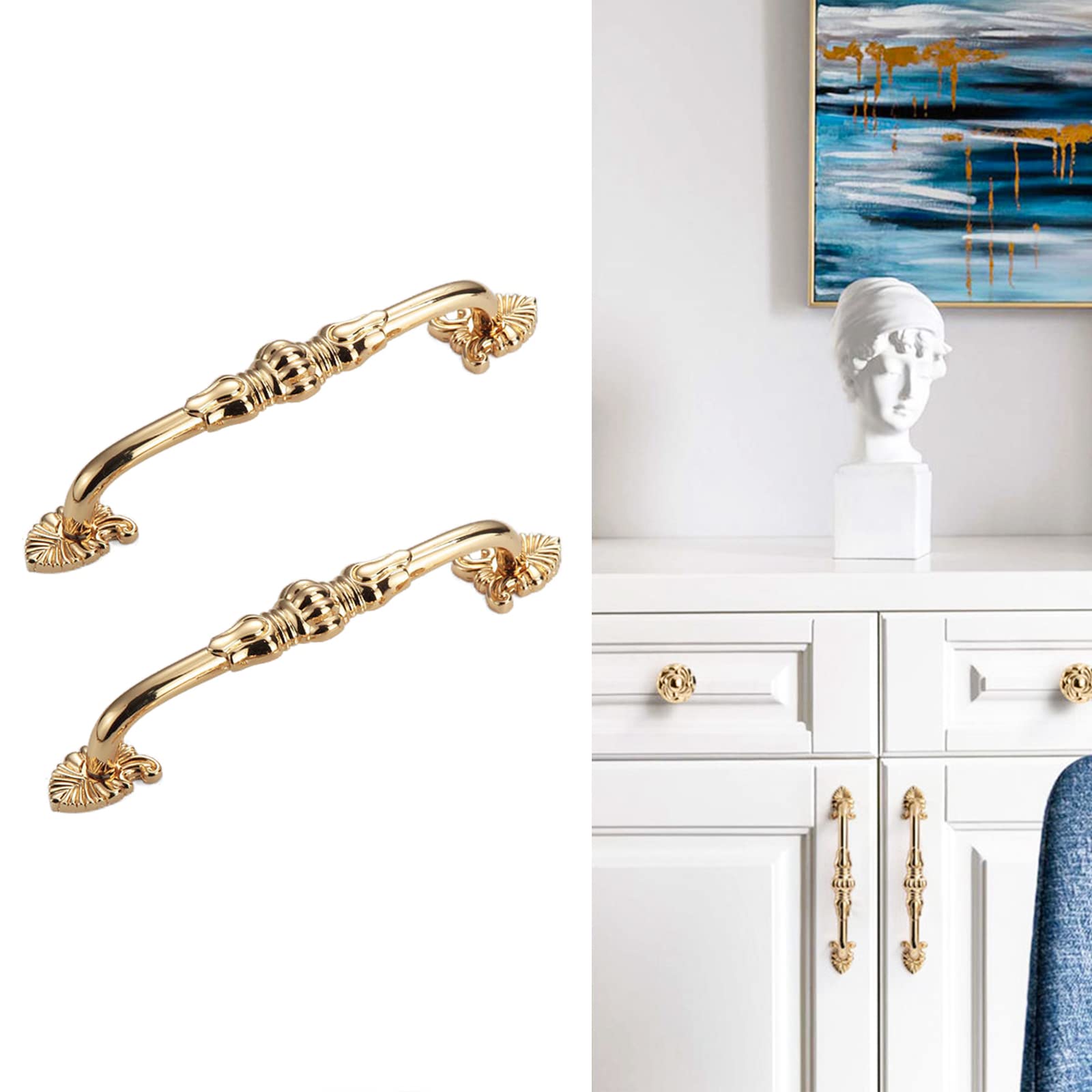 Tiradores de latón macizo con baño de oro de 24k y diseño floral para armarios