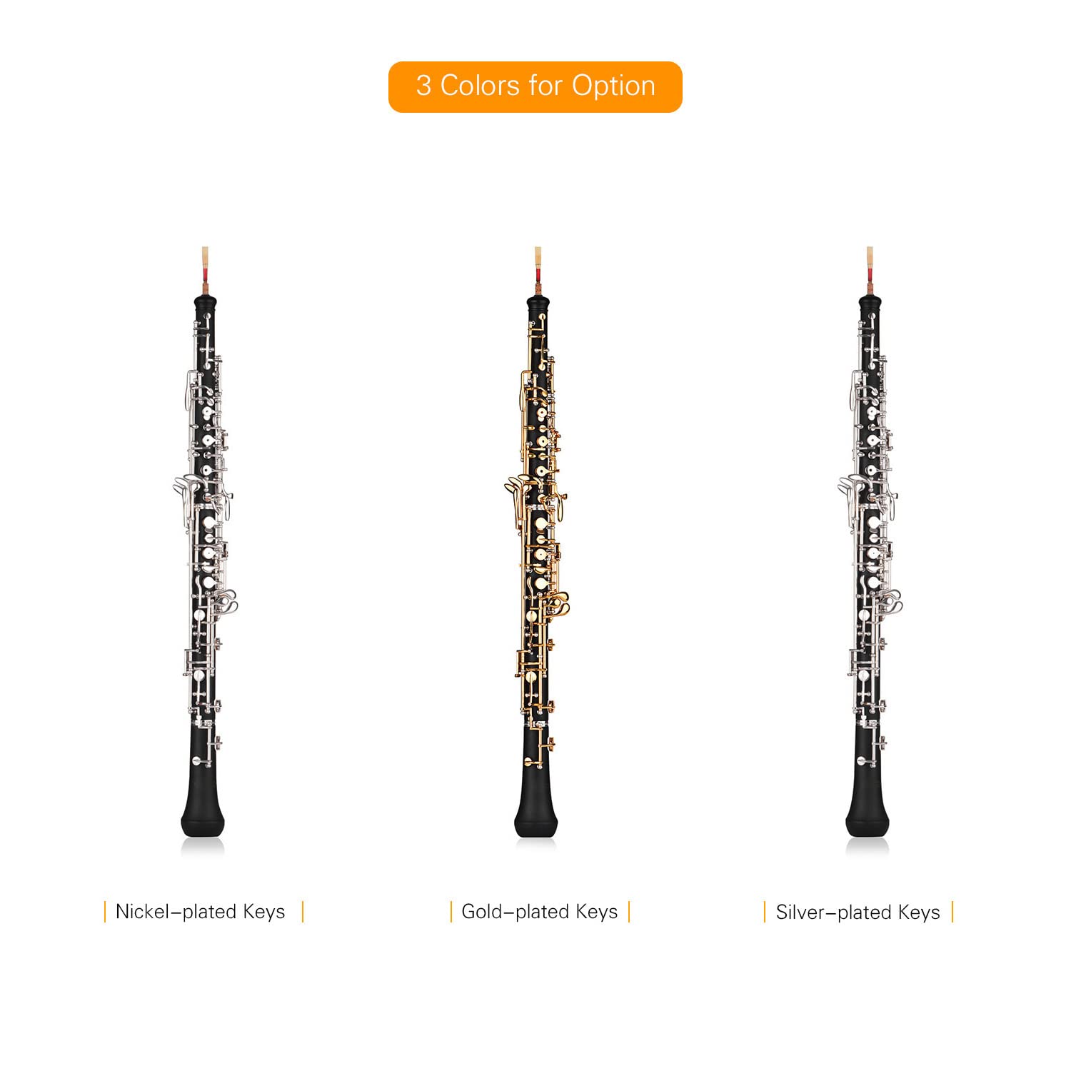 HUIOP Oboe Professionale C Key Semi-Automatic Style Nickel-Plated Keys Woodwind Instrument with Oboe Reed Gloves Leather Case Carry Bag Cleaning Cloth Mini Screwdriver